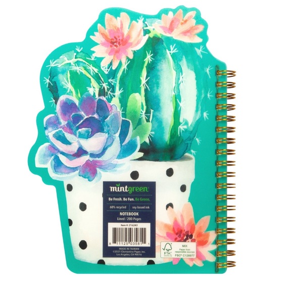 New Cute Cactus Shape Journal with Spiral Binding &  Green Leaf Pom Key Ring - Picture 8 of 12
